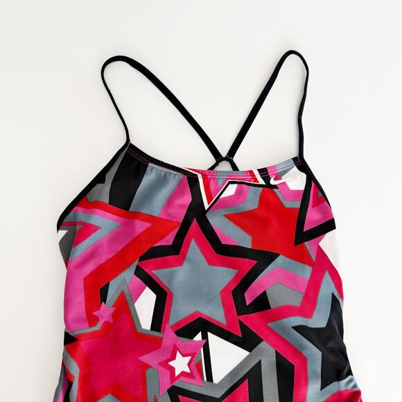 [Nike] Red Black Star Print Thin Strap One-Piece Competition Swimsuit Size 10/36 - Picture 3 of 11
